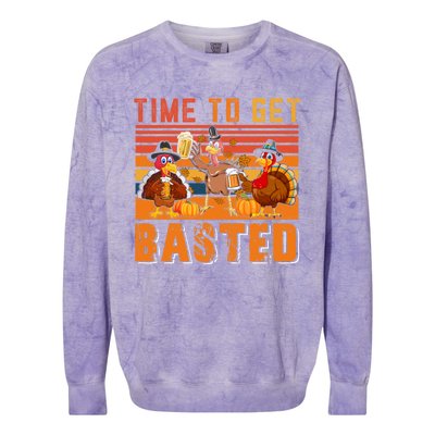 Vintage Retro Time To Get Basted Three Turkeys Ing Beer Gift Colorblast Crewneck Sweatshirt