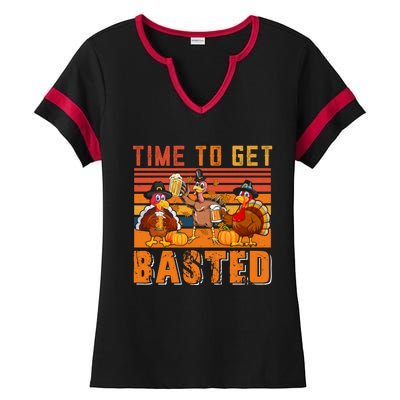 Vintage Retro Time To Get Basted Three Turkeys Ing Beer Gift Ladies Halftime Notch Neck Tee