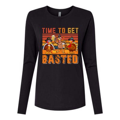 Vintage Retro Time To Get Basted Three Turkeys Ing Beer Gift Womens Cotton Relaxed Long Sleeve T-Shirt