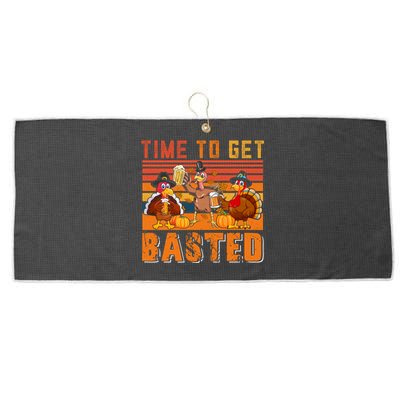 Vintage Retro Time To Get Basted Three Turkeys Ing Beer Gift Large Microfiber Waffle Golf Towel