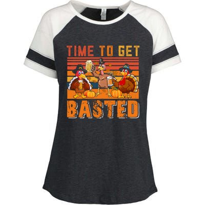 Vintage Retro Time To Get Basted Three Turkeys Ing Beer Gift Enza Ladies Jersey Colorblock Tee