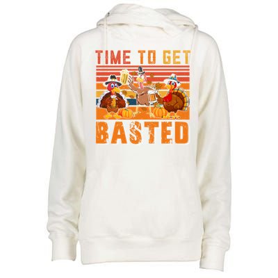 Vintage Retro Time To Get Basted Three Turkeys Ing Beer Gift Womens Funnel Neck Pullover Hood