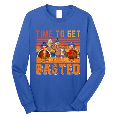 Vintage Retro Time To Get Basted Three Turkeys Ing Beer Gift Long Sleeve Shirt