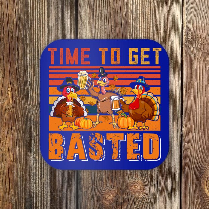 Vintage Retro Time To Get Basted Three Turkeys Ing Beer Gift Coaster