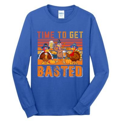 Vintage Retro Time To Get Basted Three Turkeys Ing Beer Gift Tall Long Sleeve T-Shirt