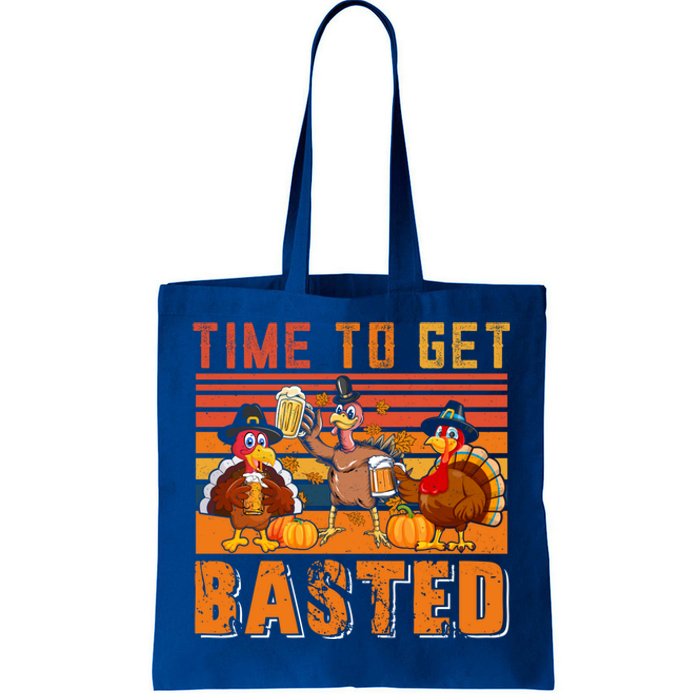 Vintage Retro Time To Get Basted Three Turkeys Ing Beer Gift Tote Bag