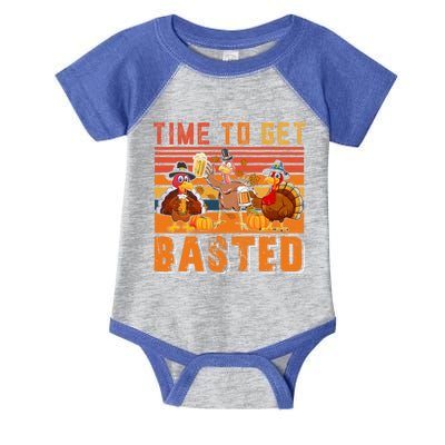 Vintage Retro Time To Get Basted Three Turkeys Ing Beer Gift Infant Baby Jersey Bodysuit