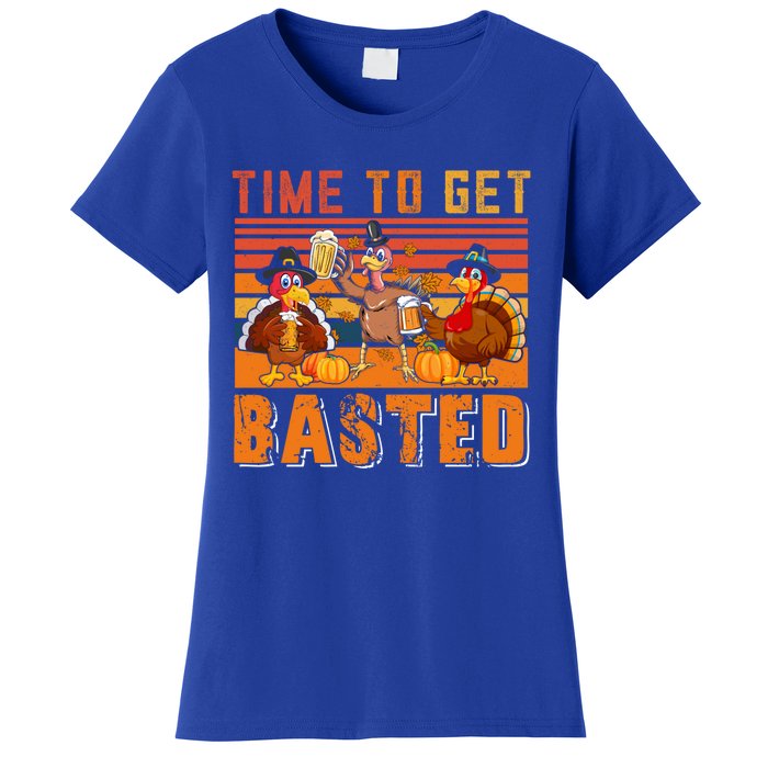 Vintage Retro Time To Get Basted Three Turkeys Ing Beer Gift Women's T-Shirt