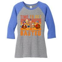 Vintage Retro Time To Get Basted Three Turkeys Ing Beer Gift Women's Tri-Blend 3/4-Sleeve Raglan Shirt