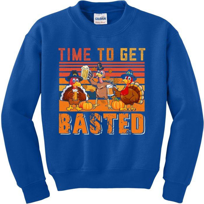 Vintage Retro Time To Get Basted Three Turkeys Ing Beer Gift Kids Sweatshirt