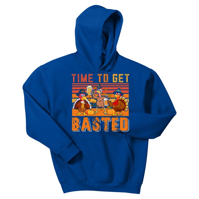 Vintage Retro Time To Get Basted Three Turkeys Ing Beer Gift Kids Hoodie