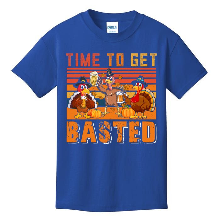 Vintage Retro Time To Get Basted Three Turkeys Ing Beer Gift Kids T-Shirt