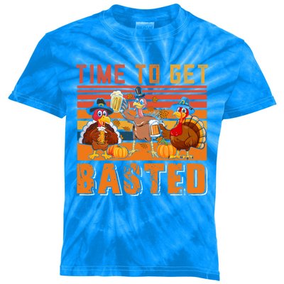 Vintage Retro Time To Get Basted Three Turkeys Ing Beer Gift Kids Tie-Dye T-Shirt