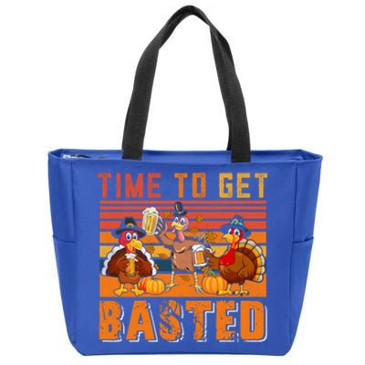 Vintage Retro Time To Get Basted Three Turkeys Ing Beer Gift Zip Tote Bag