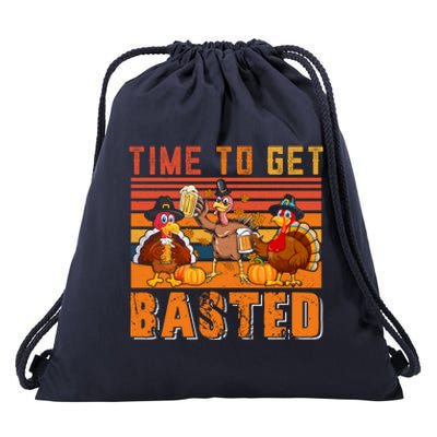 Vintage Retro Time To Get Basted Three Turkeys Ing Beer Gift Drawstring Bag