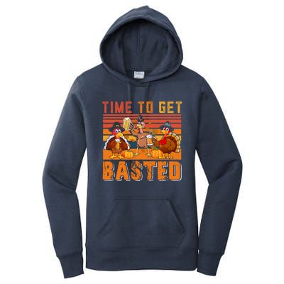 Vintage Retro Time To Get Basted Three Turkeys Ing Beer Gift Women's Pullover Hoodie