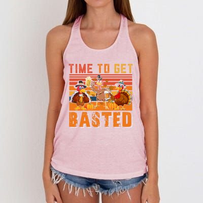 Vintage Retro Time To Get Basted Three Turkeys Ing Beer Gift Women's Knotted Racerback Tank