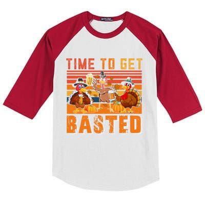 Vintage Retro Time To Get Basted Three Turkeys Ing Beer Gift Kids Colorblock Raglan Jersey