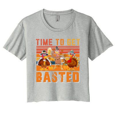 Vintage Retro Time To Get Basted Three Turkeys Ing Beer Gift Women's Crop Top Tee