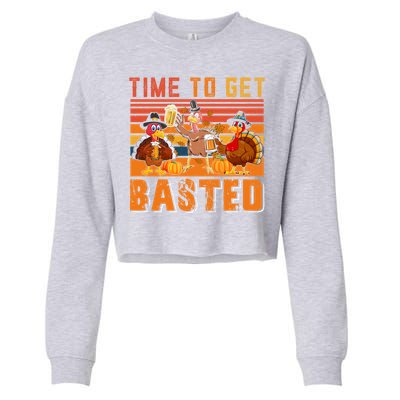 Vintage Retro Time To Get Basted Three Turkeys Ing Beer Gift Cropped Pullover Crew