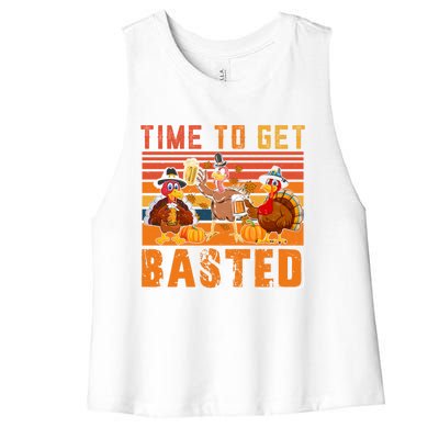 Vintage Retro Time To Get Basted Three Turkeys Ing Beer Gift Women's Racerback Cropped Tank