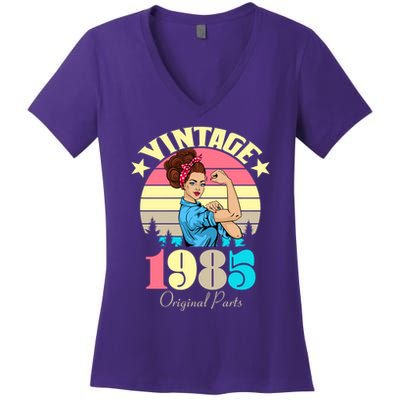 Vintage Rosie The Riveter 1985 Original Parts 40th Birthday Women's V-Neck T-Shirt