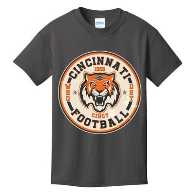 Vintage Roaring Tiger Football Logo Emblem Kids T-Shirt