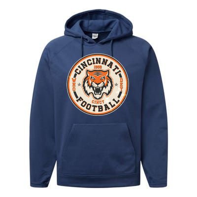 Vintage Roaring Tiger Football Logo Emblem Performance Fleece Hoodie