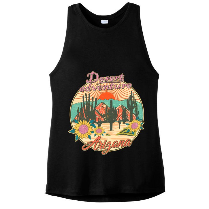 Vintage Retro Travel Arizona Desert Adventure Emblem Ladies PosiCharge Tri-Blend Wicking Tank