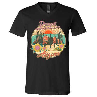 Vintage Retro Travel Arizona Desert Adventure Emblem V-Neck T-Shirt