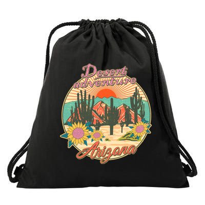 Vintage Retro Travel Arizona Desert Adventure Emblem Drawstring Bag
