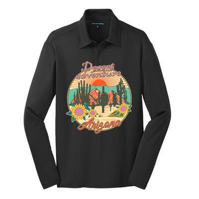 Vintage Retro Travel Arizona Desert Adventure Emblem Silk Touch Performance Long Sleeve Polo