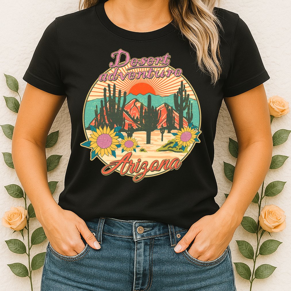 Vintage Retro Travel Arizona Desert Adventure Emblem Womens T-Shirt