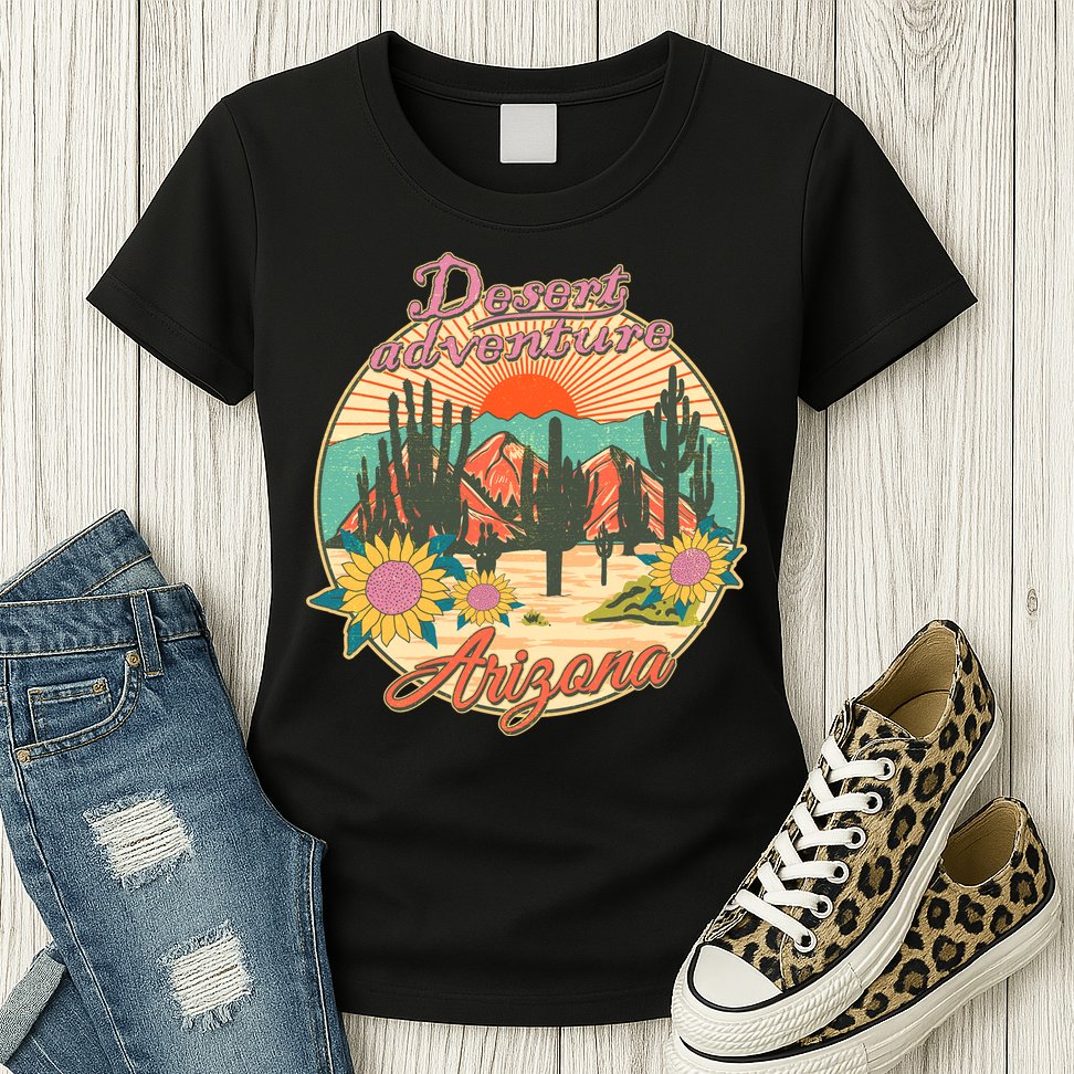Vintage Retro Travel Arizona Desert Adventure Emblem Womens T-Shirt