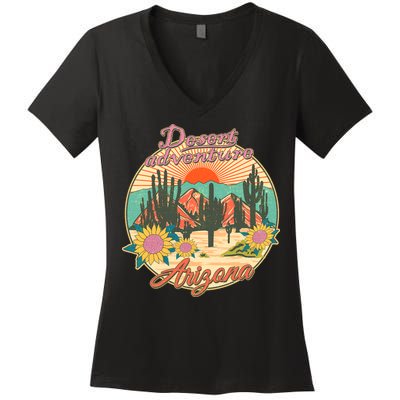 Vintage Retro Travel Arizona Desert Adventure Emblem Women's V-Neck T-Shirt