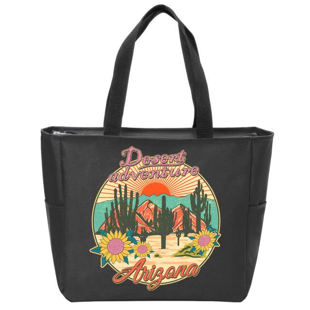 Vintage Retro Travel Arizona Desert Adventure Emblem Zip Tote Bag