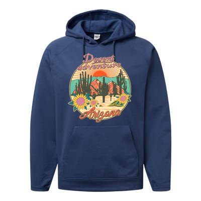 Vintage Retro Travel Arizona Desert Adventure Emblem Performance Fleece Hoodie