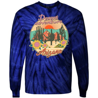 Vintage Retro Travel Arizona Desert Adventure Emblem Tie-Dye Long Sleeve Shirt