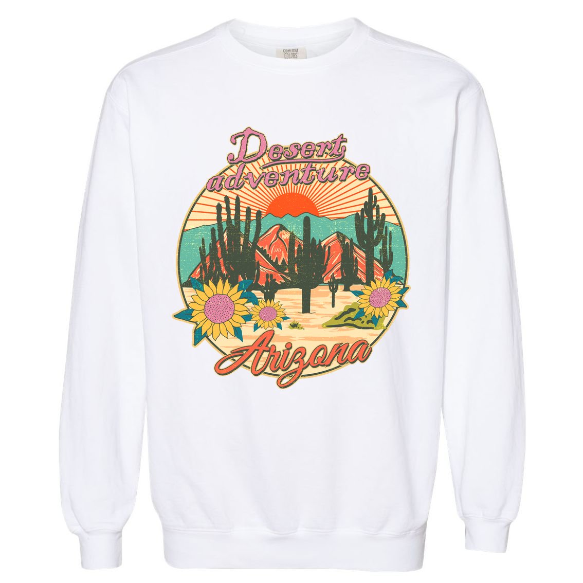 Vintage Retro Travel Arizona Desert Adventure Emblem Garment-Dyed Sweatshirt
