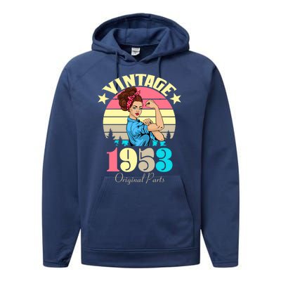 Vintage Rosie The Riveter 1953 Original Parts 70th Birthday Performance Fleece Hoodie