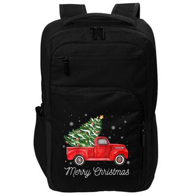 Vintage Red Truck With Merry Christmas Tree Raglan Baseball Impact Tech Backpack