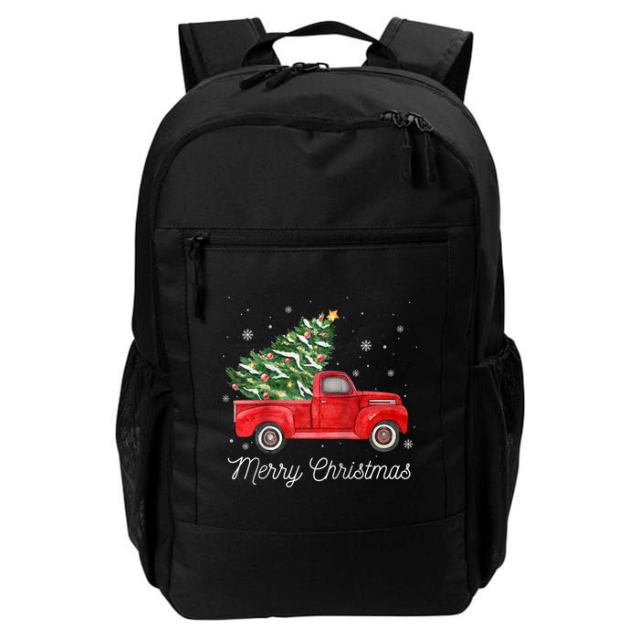 Vintage Red Truck With Merry Christmas Tree Raglan Baseball Backpack
