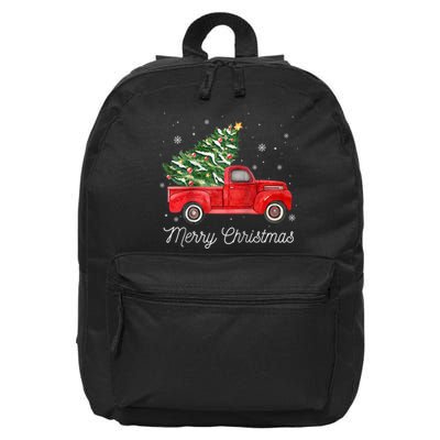 Vintage Red Truck With Merry Christmas Tree Raglan Baseball 16 in Basic Backpack