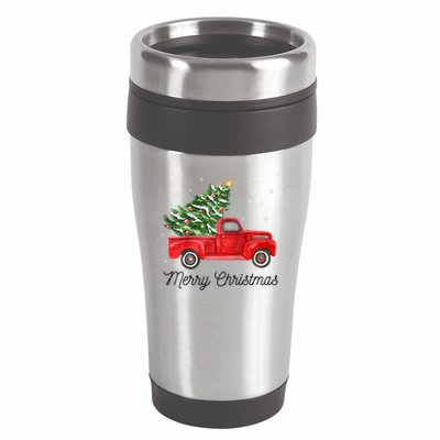 Vintage Red Truck With Merry Christmas Tree Raglan Baseball 16oz Travel Tumbler