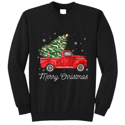 Vintage Red Truck With Merry Christmas Tree Raglan Baseball Tall Sweatshirt