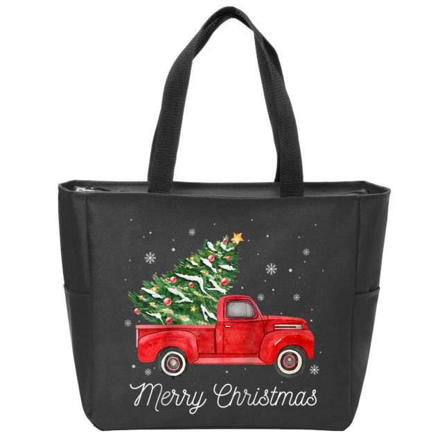 Vintage Red Truck With Merry Christmas Tree Raglan Baseball Zip Tote Bag