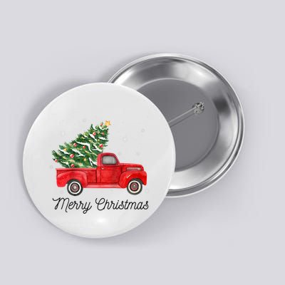 Vintage Red Truck With Merry Christmas Tree Raglan Baseball Button