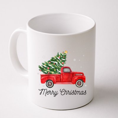 Vintage Red Truck With Merry Christmas Tree Raglan Baseball Mug