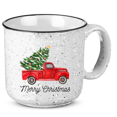 Vintage Red Truck With Merry Christmas Tree Raglan Baseball 15oz Campfire Ceramic Mug