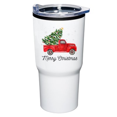 Vintage Red Truck With Merry Christmas Tree Raglan Baseball Tumbler